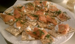 Salmon and herb cream cheese on crackers